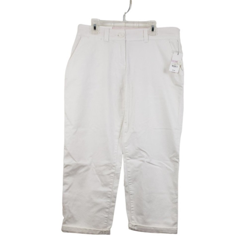 Crown & Ivy Size 6 White Cotton Stretch Cropped Cuffed Pants NWT